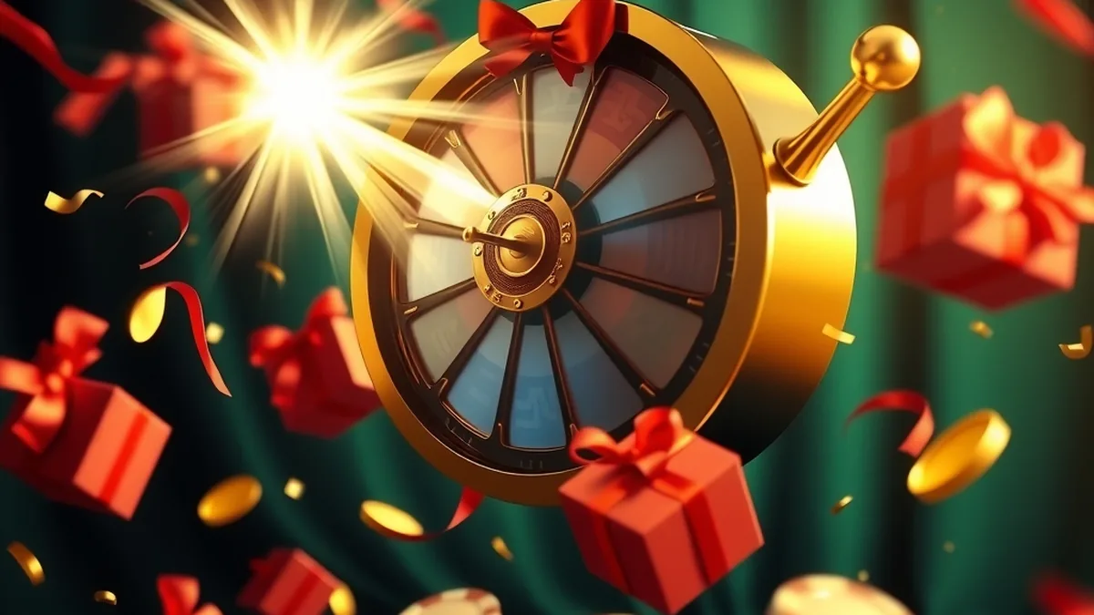 Spinning slot reel with gift boxes and confetti for free spins bonuses