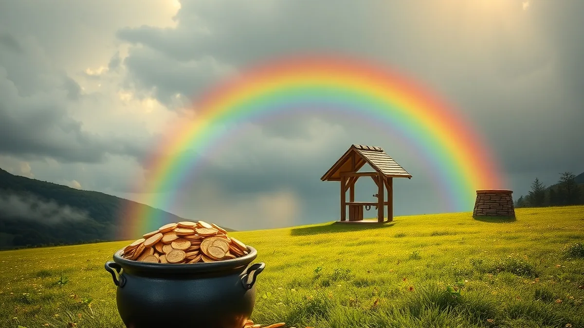 Pot of gold at the end of a rainbow for Rainbow Riches