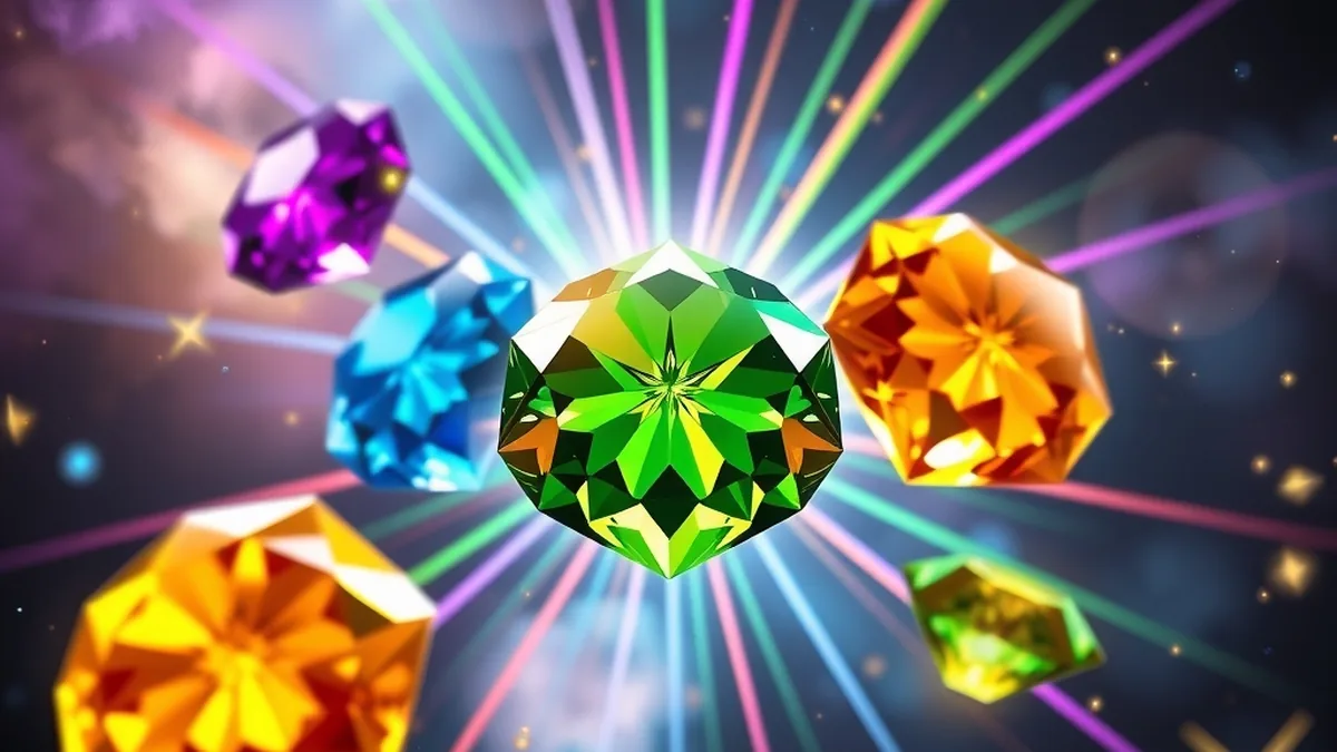 Colourful glowing gems and star burst in space for Starburst slot